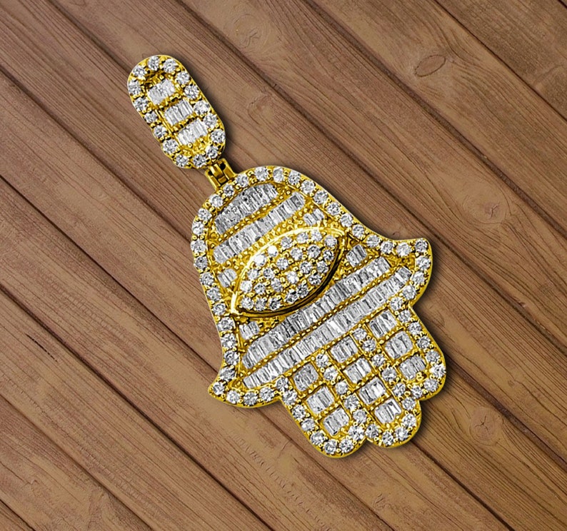 Hip Hop Pendant — Hamsa Hand Pendant, Yellow Gold Finish, 925 Sterling Silver