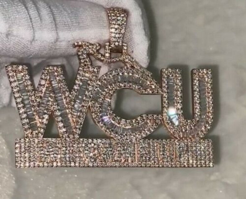 Hip Hop Pendant — Baguette & Round 3-Letter Name Design, 925 Sterling Silver