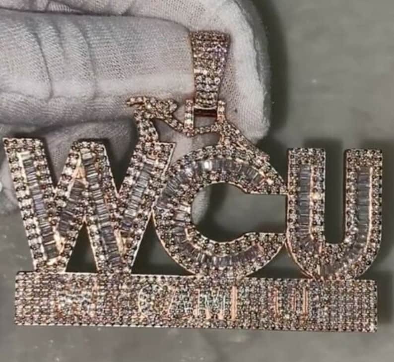 Hip Hop Pendant — Baguette & Round 3-Letter Name Design, 925 Sterling Silver