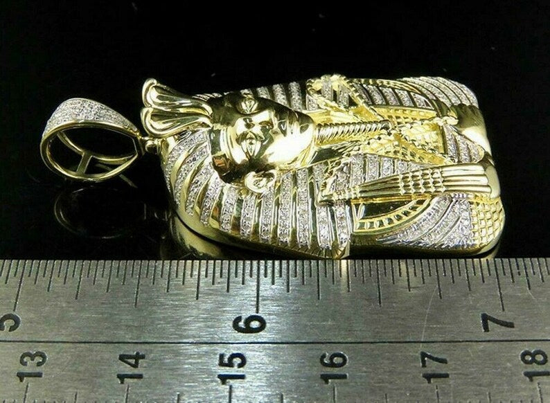 Hip Hop Pendant — Egyptian Pharaoh King Tut Pendant, Yellow Gold Finish, 925 Sterling Silver