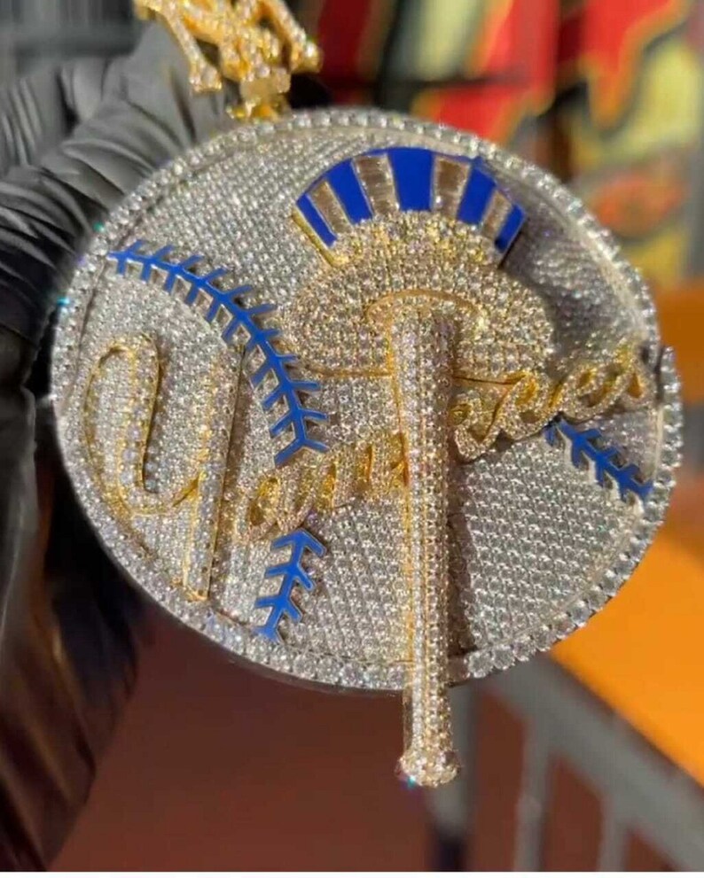 Hip Hop Pendant — Baguette NY Letter Logo, Yellow Gold Finish, 925 Sterling Silver