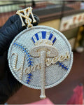 Hip Hop Pendant — Baguette NY Letter Logo, Yellow Gold Finish, 925 Sterling Silver