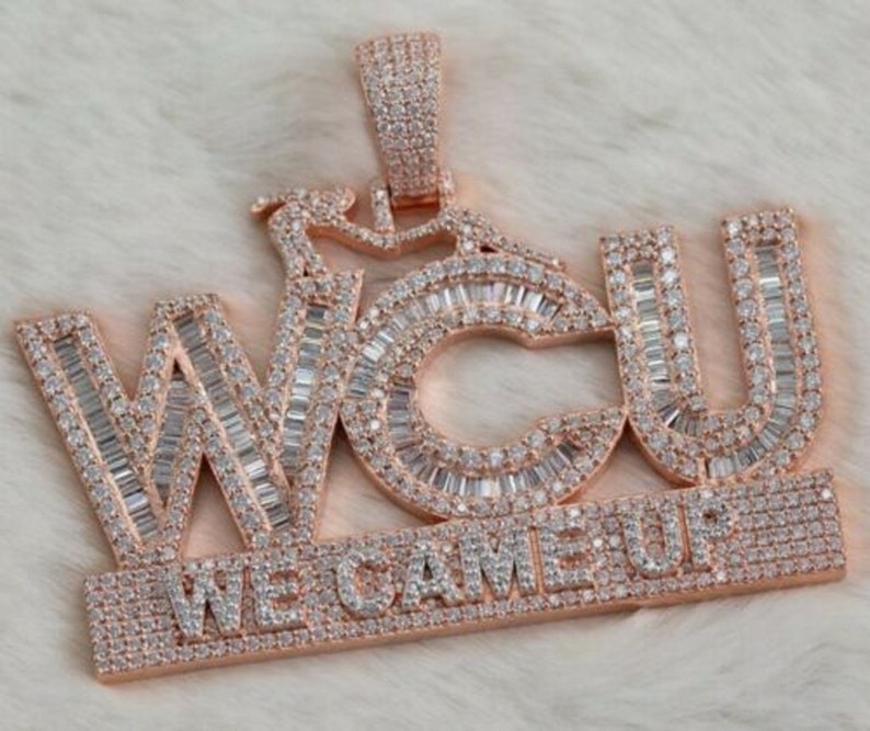 Hip Hop Pendant — Baguette & Round 3-Letter Name Design, 925 Sterling Silver