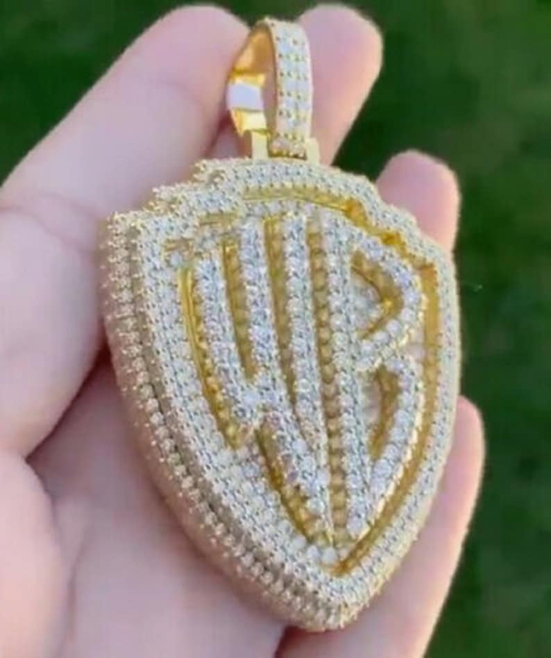 Hip Hop Pendant — WB Letter Pendant, Yellow Gold Finish, 925 Sterling Silver