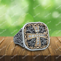 Men's Ring — Iced Out Gothic Cross Biker Band, White Gold Finish, 925 Sterling Silver