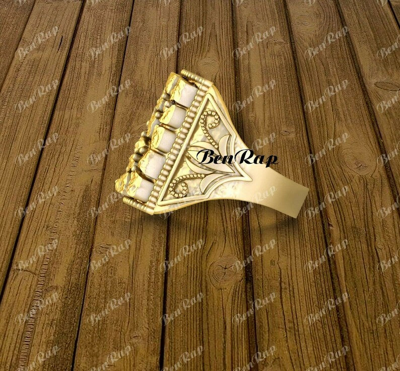 Men's Ring — Nugget Band Diamond Accent, Yellow Gold Finish, 925 Sterling Silver