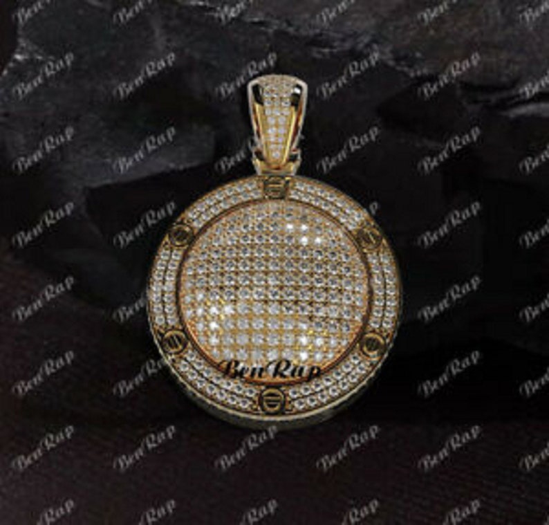 Hip Hop Pendant — Medallion Pendant, Yellow Gold Finish, 925 Sterling Silver