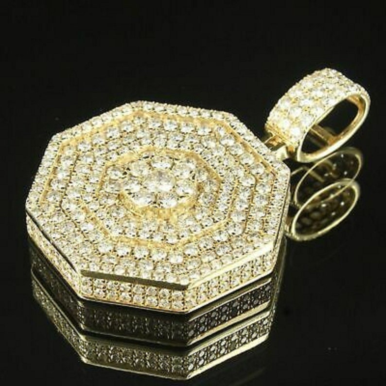 Hip Hop Pendant — Octagon Pendant, Yellow Gold Finish, 925 Sterling Silver