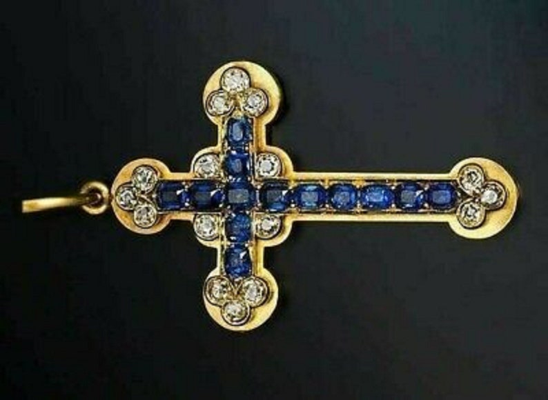Hip Hop Pendant - Blue Sapphire Antique Cross