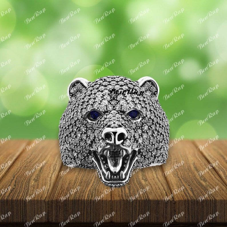Men's Ring — Bear Head Design, Yellow Gold Finish, 925 Sterling Silver