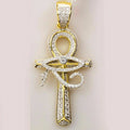 Hip Hop Pendant — Evil Eye Ankh Cross Pendant, Yellow Gold Finish, 925 Sterling Silver