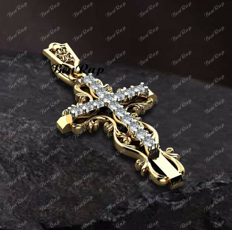 Hip Hop Pendant — Christian Cross Pendant, White Gold Finish, 925 Sterling Silver