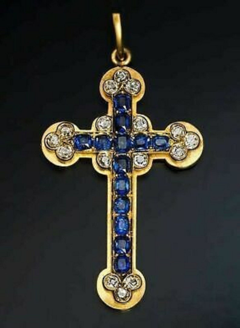 Hip Hop Pendant - Blue Sapphire Antique Cross