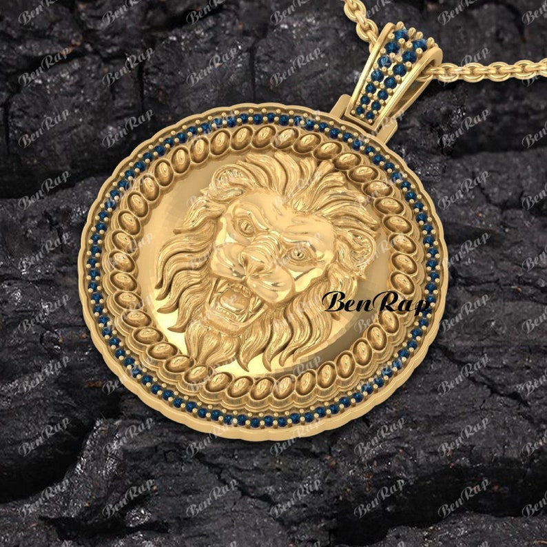 Hip Hop Pendant - Blue Sapphire Lion Head Medallion