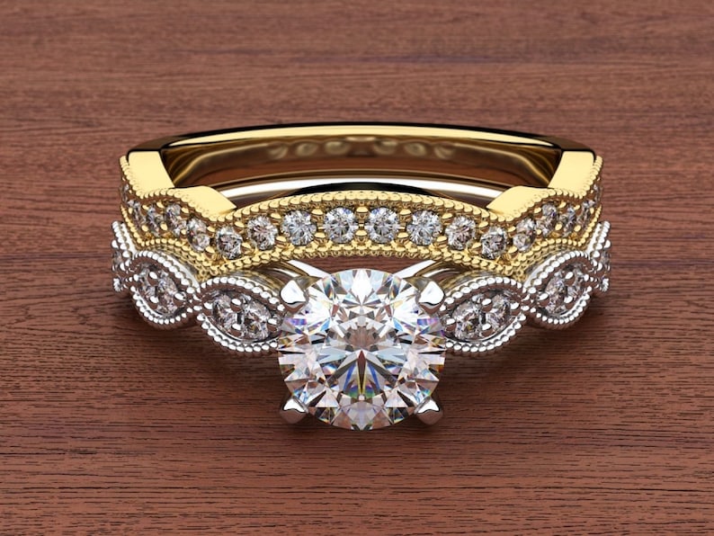 Bridal Ring Set — Two-Tone Diamond Design, 925 Sterling Silver (2-Piece)