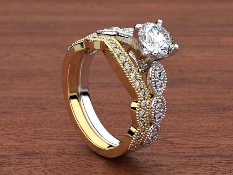Bridal Ring Set — Two-Tone Diamond Design, 925 Sterling Silver (2-Piece)