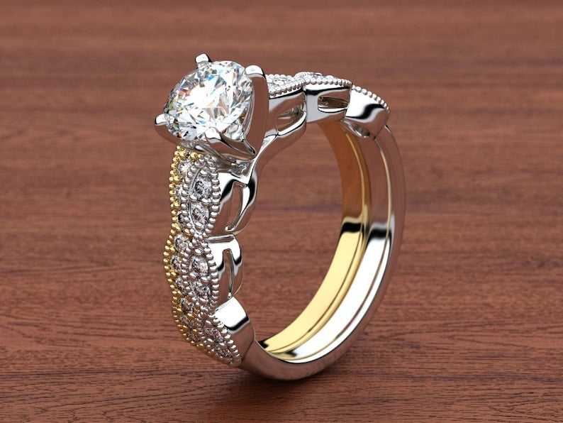Bridal Ring Set — Two-Tone Diamond Design, 925 Sterling Silver (2-Piece)
