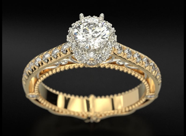 Engagement Ring — Classic Solitaire Simulated Diamond, Yellow Gold Finish, 925 Sterling Silver