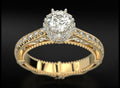 Engagement Ring — Classic Solitaire Simulated Diamond, Yellow Gold Finish, 925 Sterling Silver