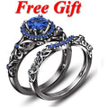 Free Gift 925 Sterling Silver Black/White/Yellow Gold Over Blue Sapphire Bridal Ring Set Free Shipping, Customized Ring, Color Customization