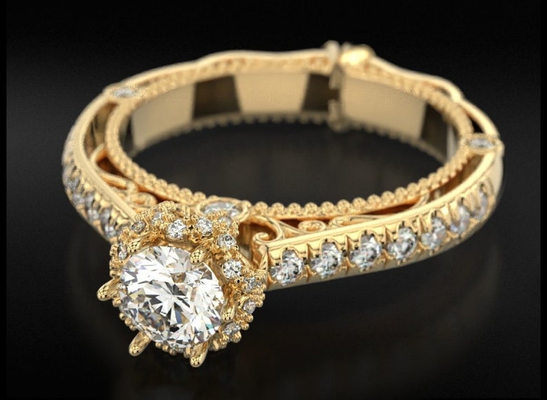 Engagement Ring — Classic Solitaire Simulated Diamond, Yellow Gold Finish, 925 Sterling Silver