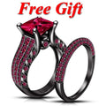 Pink Sapphire Princess Cut Sterling Silver Bridal Ring Set
