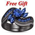 Delicate leaf wedding women Bridal Promise Anniversary Gift, Blue Sapphire Diamond 14k Black Gold Finish Women Engagement Wedding Ring Set