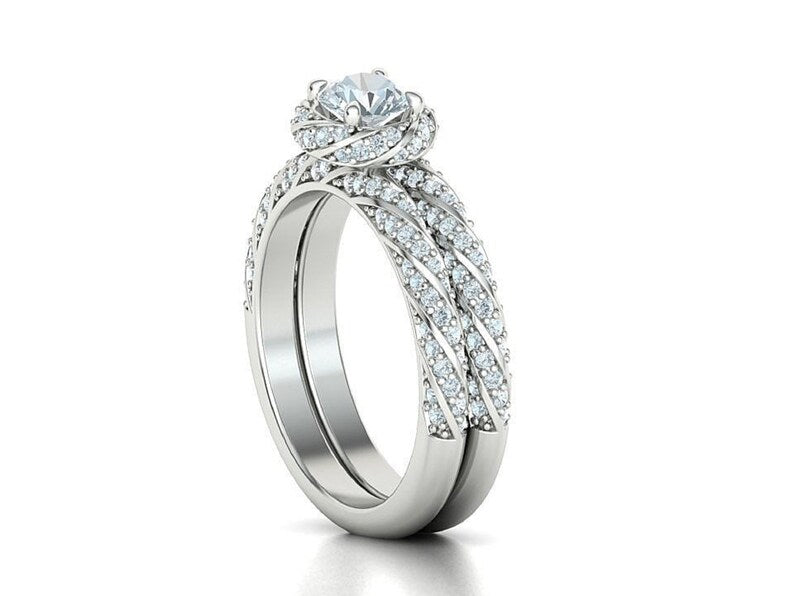 Bridal Ring Set — Genuine Moissanite D-Color VVS1, White Gold Finish, 925 Sterling Silver (2-Piece)