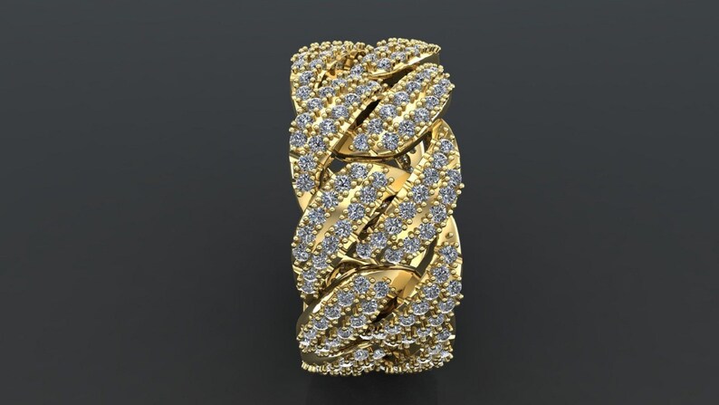 Men's Ring — Moissanite Cuban Curb Chain, Yellow Gold Finish, 925 Sterling Silver