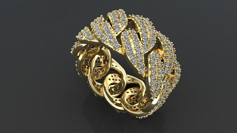 Men's Ring — Moissanite Cuban Curb Chain, Yellow Gold Finish, 925 Sterling Silver
