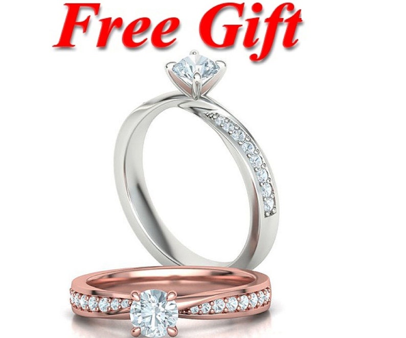 Engagement Ring — 1 Ct Round Moissanite, White Gold Finish, 925 Sterling Silver