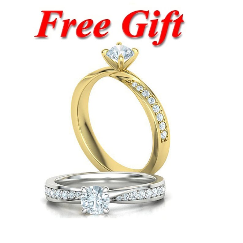 Engagement Ring — 1 Ct Round Moissanite, White Gold Finish, 925 Sterling Silver