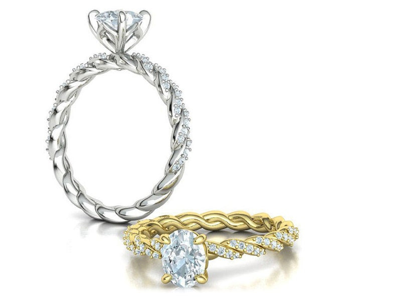 Engagement Ring — Twisted Rope Solitaire Moissanite, Yellow Gold Finish, 925 Sterling Silver