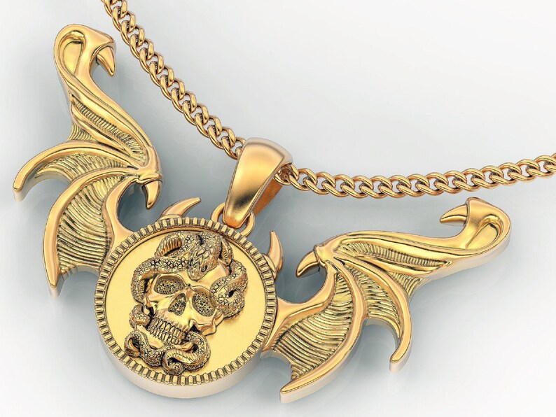 Hip Hop Pendant — Skull & Snake Pendant, Yellow Gold Finish, 925 Sterling Silver