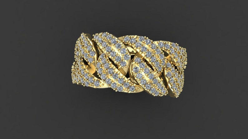 Men's Ring — Moissanite Cuban Curb Chain, Yellow Gold Finish, 925 Sterling Silver