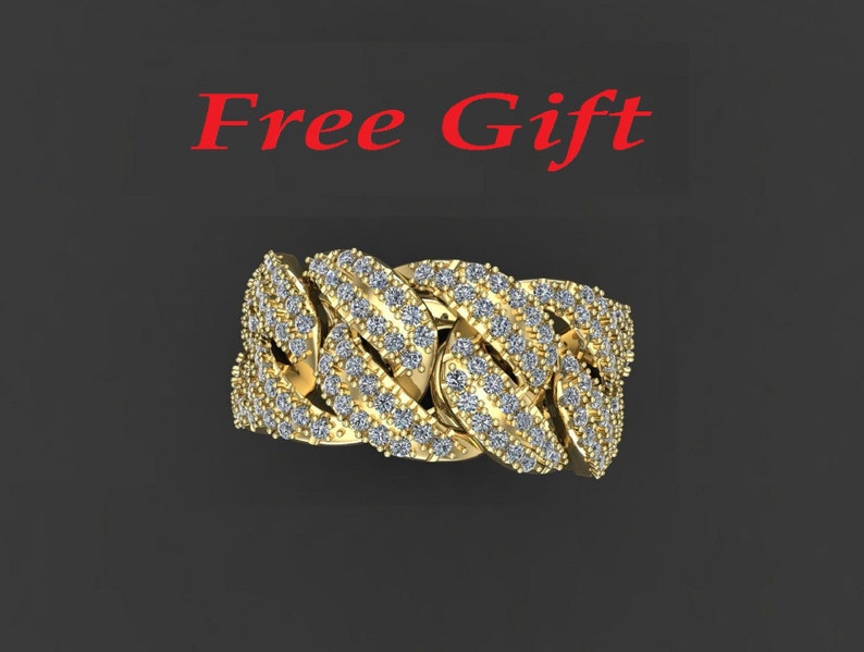 Men's Ring — Moissanite Cuban Curb Chain, Yellow Gold Finish, 925 Sterling Silver