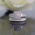 Women's White Diamond Bridal Ring Set 14k White Gold Finish Round Cut Moissanite Square Shape Engagement Wedding Band Ring Set, Gift For Her