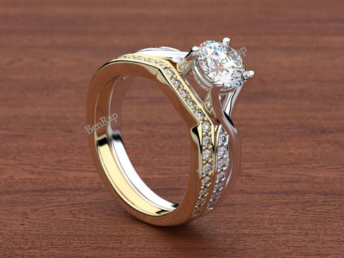 14K Yellow Gold & White Gold Finish Elegant Ring For Women, 2 Tone Engagement Promise Ring, Moissanite Wedding Ring
