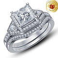 2CT Princess-Cut Diamond Halo Engagement Ring 14k White Gold Finish 925 Sterling Silver, Women Wedding Bridal Band Ring Set, With Free Gift