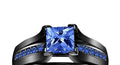 Black Gold Finish Sterling Silver Bridal Ring Set, Princess Cut Blue Sapphire
