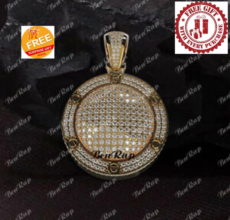Hip Hop Pendant — Medallion Pendant, Yellow Gold Finish, 925 Sterling Silver