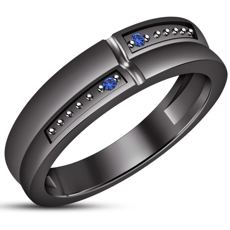 Bridal Trio Ring Set - Blue Sapphire, Black Gold Finish - view 5