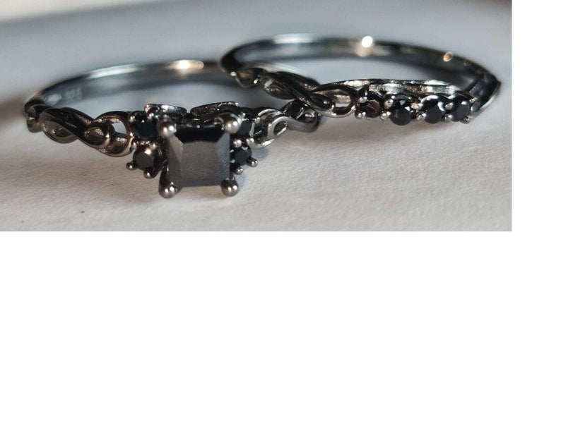 Bridal Trio Ring Set - Black Diamond, Black Gold Finish - view 5