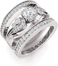 Bridal Trio Ring Set — Round Diamond, White Gold Finish - view 1