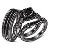 Bridal Trio Ring Set — Black Diamond, Black Gold Finish, 925 Sterling Silver (3-Piece) - view 1