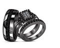 Bridal Trio Ring Set — Black Diamond Princess Cut, Black Gold Finish - view 1
