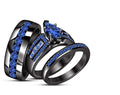 Bridal Trio Ring Set — Marquise Blue Sapphire, Black Gold Finish - view 1