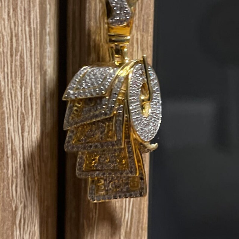 Hip Hop Pendant — Money Dollar on Toilet Paper Roll Pendant, Yellow Gold Finish, 925 Sterling Silver
