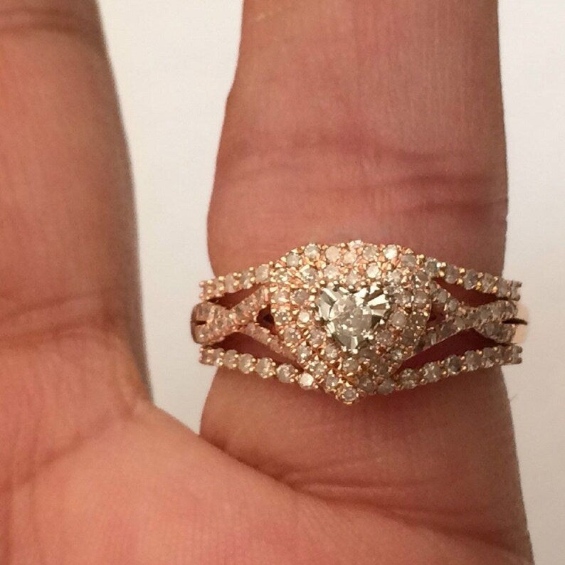 Bridal Ring Set — Curved Diamond Enhancer Bands, Rose Gold Finish, 925 Sterling Silver (2-Piece)