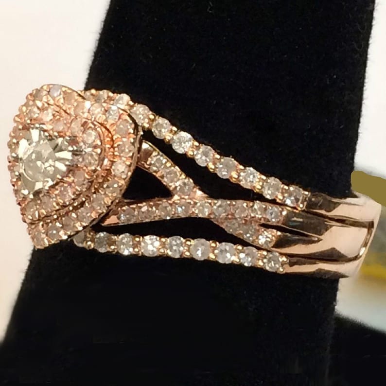 Bridal Ring Set — Curved Diamond Enhancer Bands, Rose Gold Finish, 925 Sterling Silver (2-Piece)